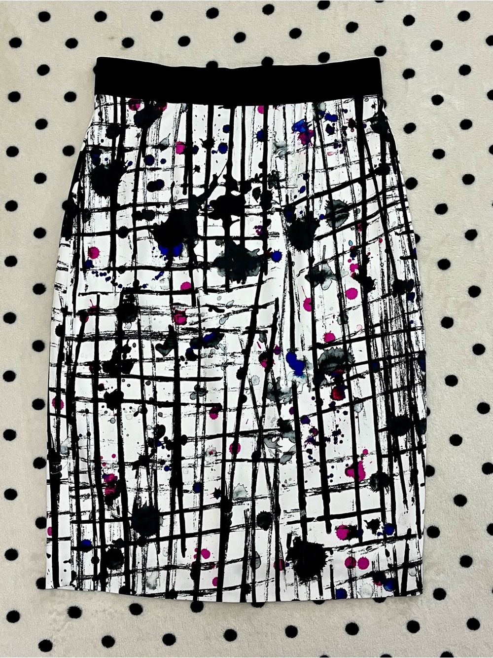 Milly Paint Splatter Abstract Grid Midi Pencil Skirt Size 8